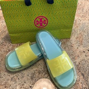 Tory Burch Island Blue Firefly bubble jelly slides brand new size 9